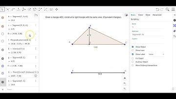 Geogebra: Given a triangle ABC, construct a right triangle with the same area  Equivalent triangles