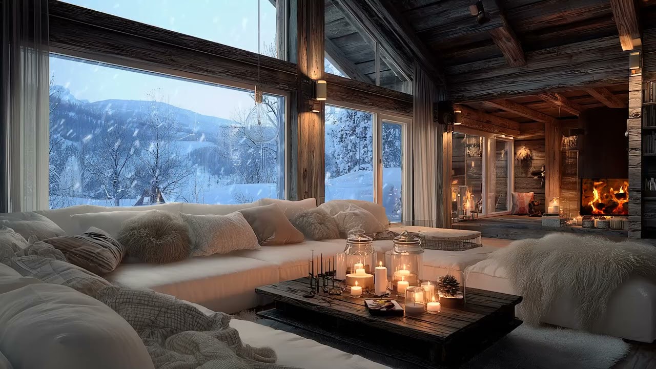 Cozy Winter Piano – 2 Hours White Lounge with Flowers & Fireplace | Sleep, Calm & Focus