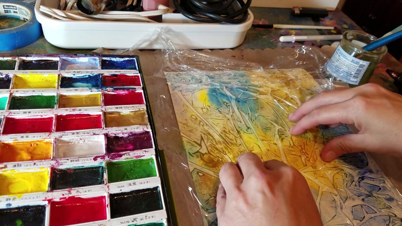 hot glue, saran wrap and watercolor??? A new technique! - YouTube