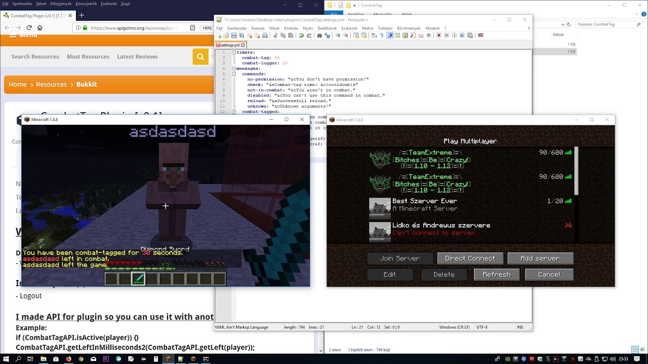 Minecraft CombatTag Plugin [v0.1] Usage - YouTube