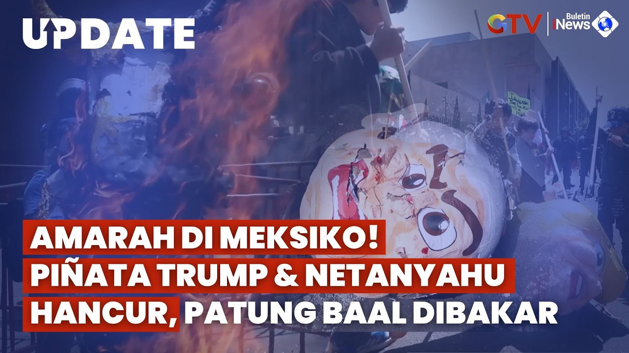 Piñata Trump & Netanyahu Hancur! Demonstran Meksiko Bakar Patung Simbolis di Depan Kedubes AS
