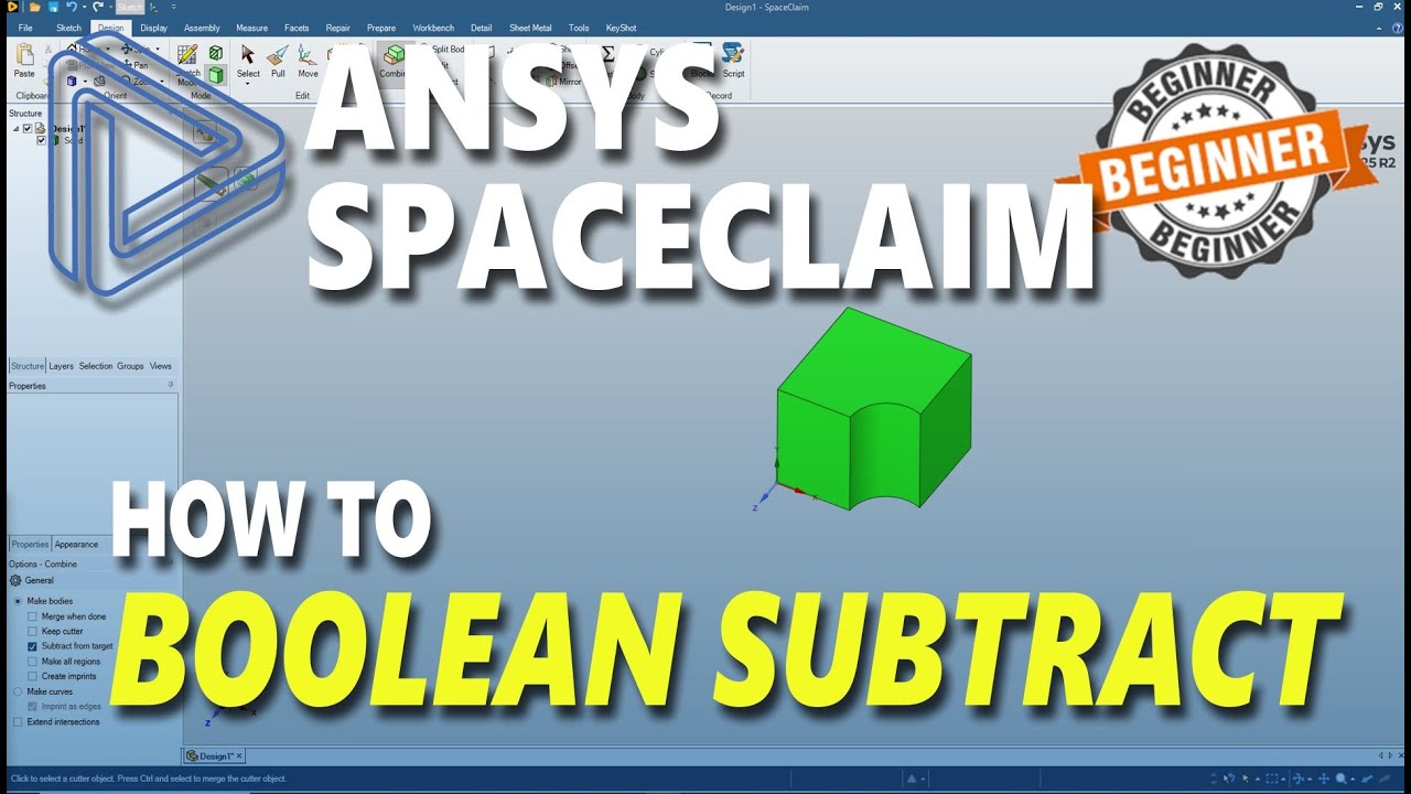 Ansys Spaceclaim How To Boolean Subtract - YouTube