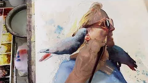 Demonstration of a watercolor painting of The Bird...