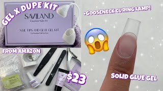TRYING $23 SAVILAND GEL X NAIL KIT DUPE FROM AMAZON + GOOSENECK CURING LAMP | SOLID GLUE GEL