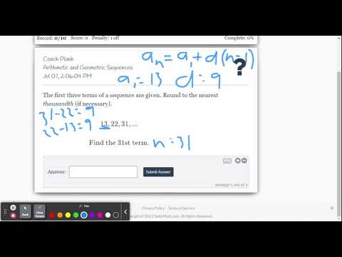 DeltaMath:Arithmetic and Geometric Sequences (Arithmetic Example)