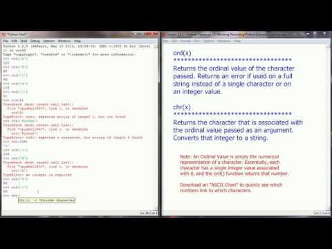 Python Tutorial 2016 Lesson 5.1 - ord() and chr() Functions