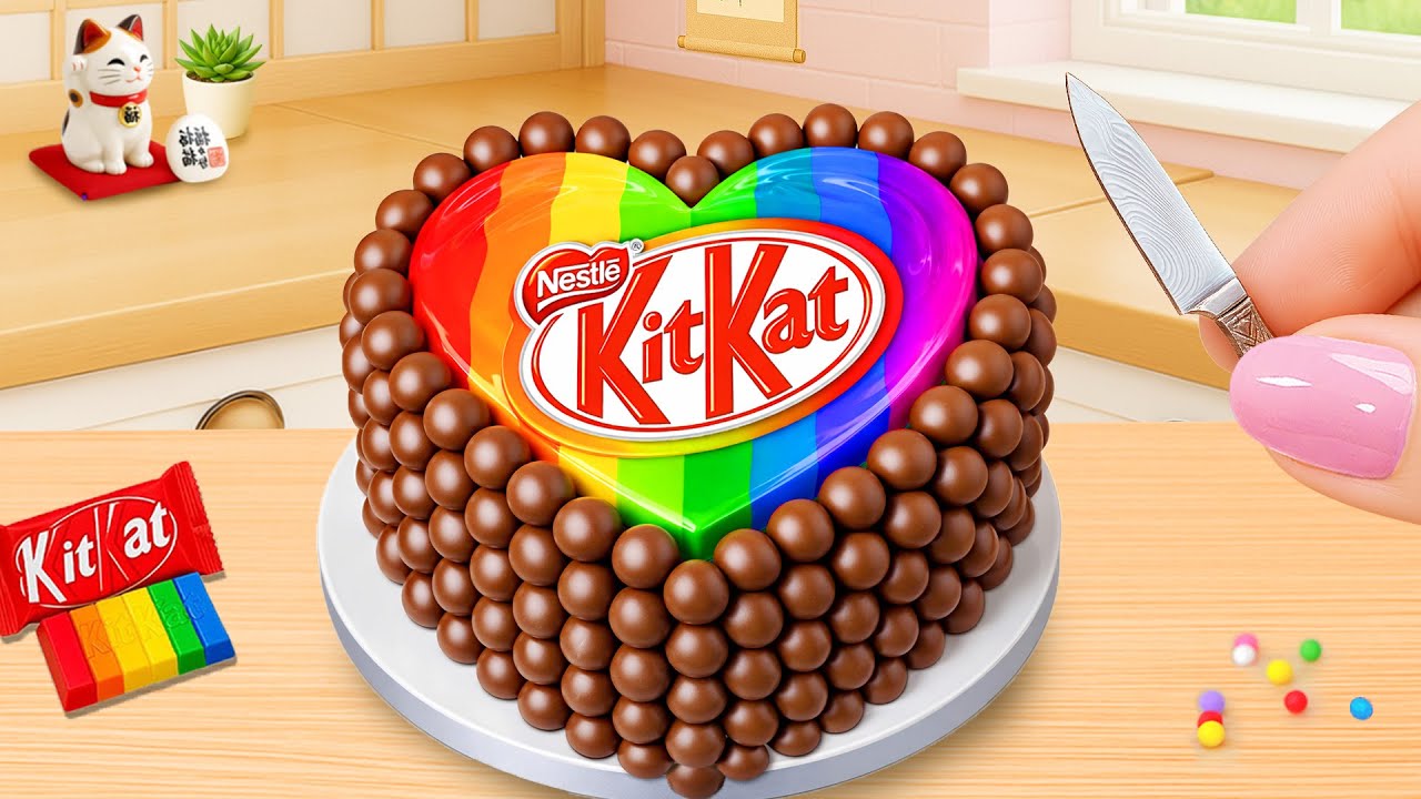 Mini Rainbow Chocolate Kitkat Cake 🍫 チョコレートボールミニケーキのレシピ 🌈 Tiny Joy Japan
