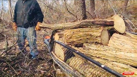 How to load black locust outdoor boiler firewood into quad trailer