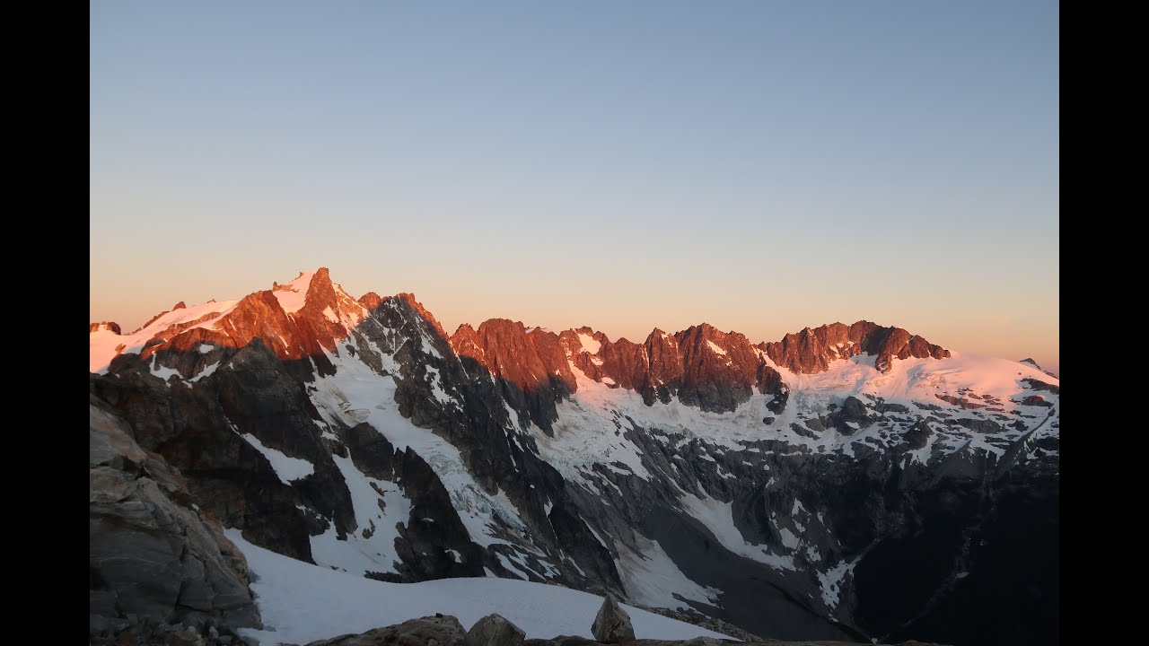 Early morning alpenglow on Mt Fury and the Fury Glacier from high