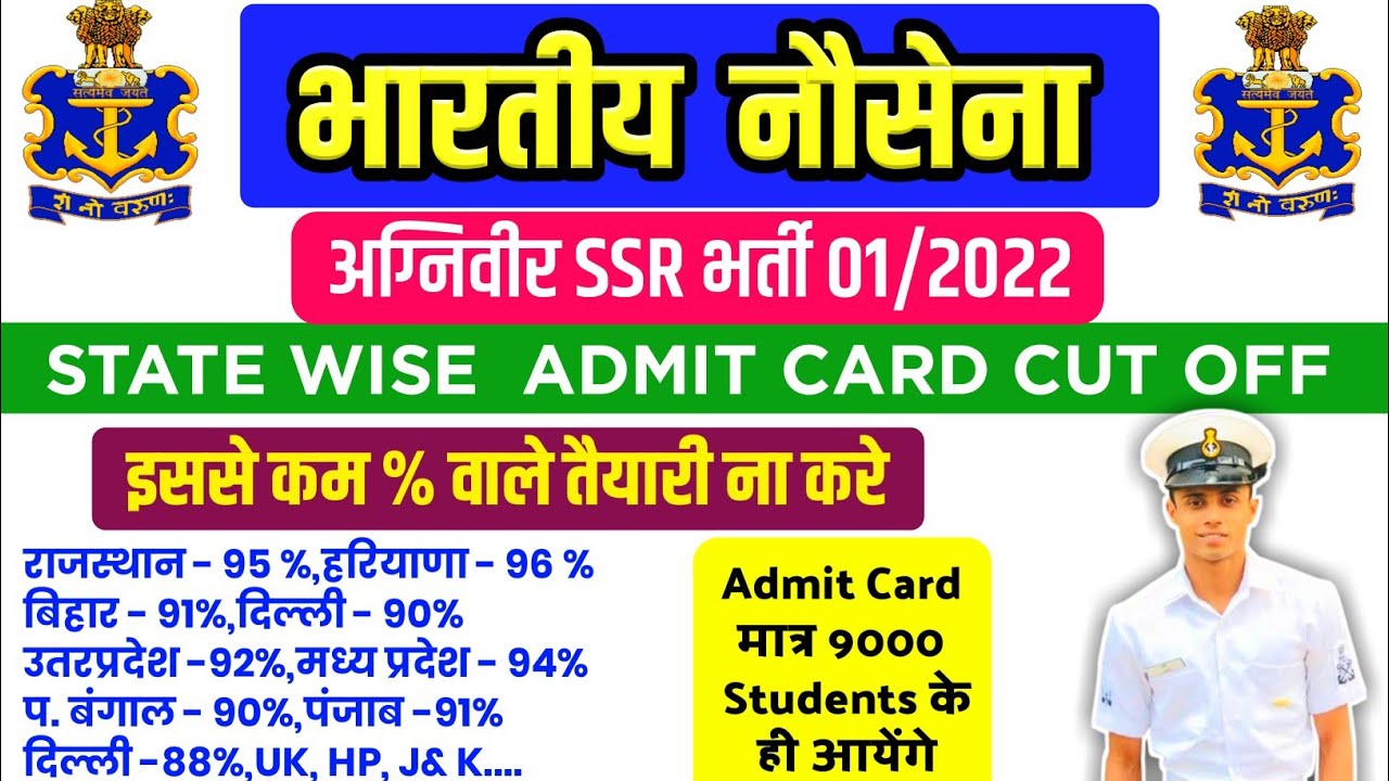 NAVY SSR EXAM DATE 2022,NAVY SSR ADMIT CARD CUT OFF STATE WISE 2022