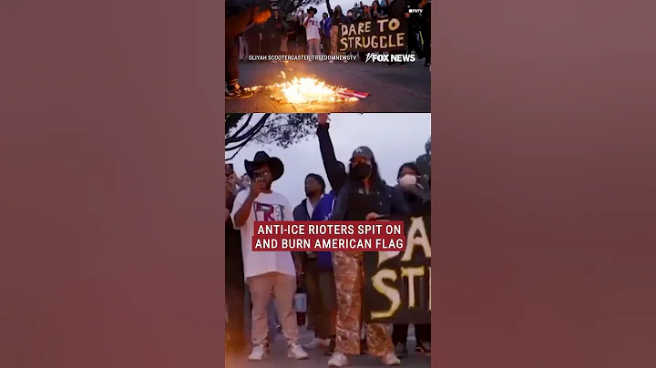 Anti-ICE rioters spit on and burn American flag #shorts #california #usa #flag #losangeles