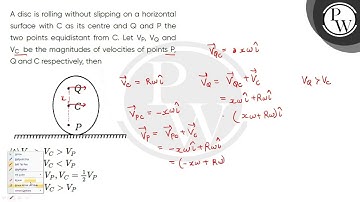 A disc is rolling without slipping on a horizontal surface with C as its centre and Q and P the ....