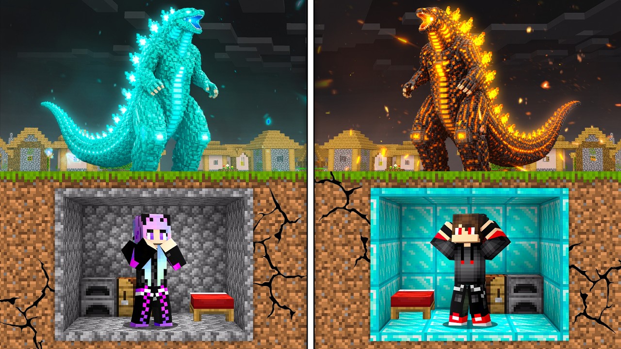 Noob vs Pro : Lunar GODZILLA BUNKER in Minecraft