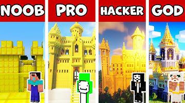 Minecraft Battle: GOLD CASTLE HOUSE BUILD CHALLENGE / NOOB vs PRO vs HACKER vs GOD / Animation