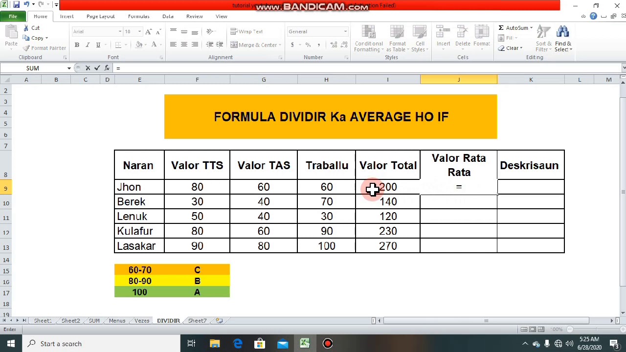 Formula Baziku 5 Kalkula Iha Programa Excel Mais Menus Vezes Dividir 