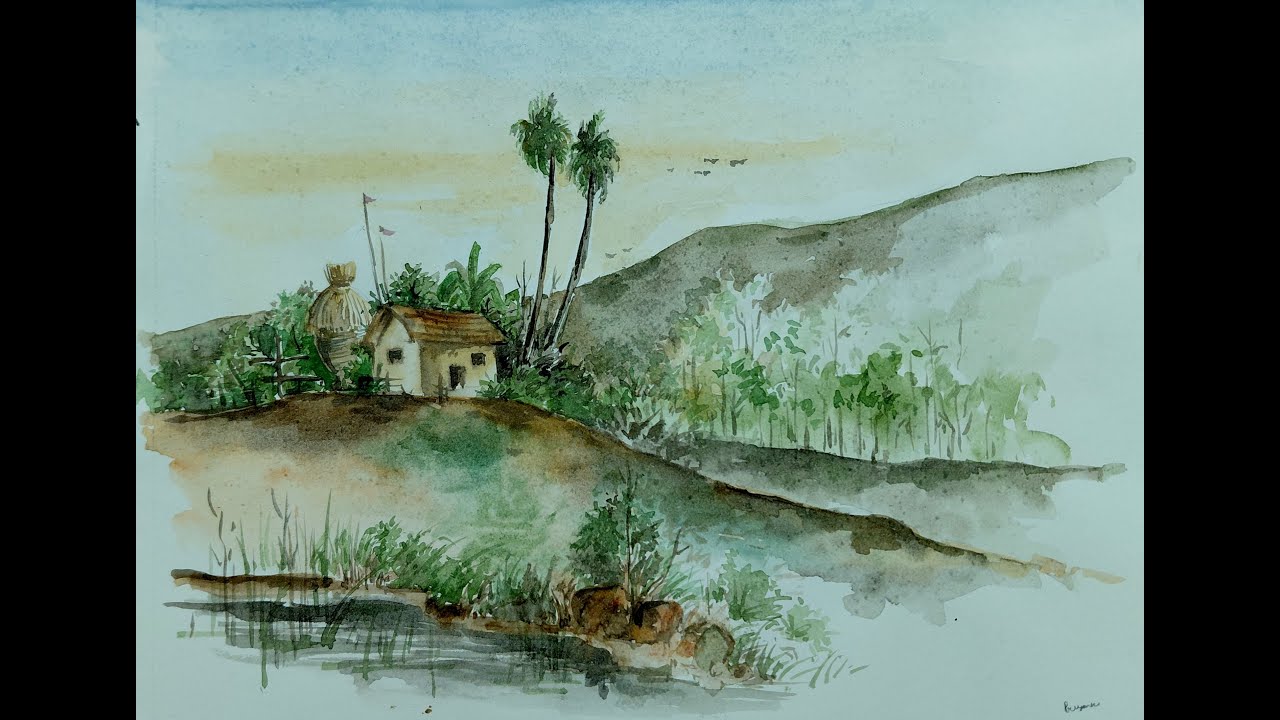 Easy Landscape Drawing with Watercolor