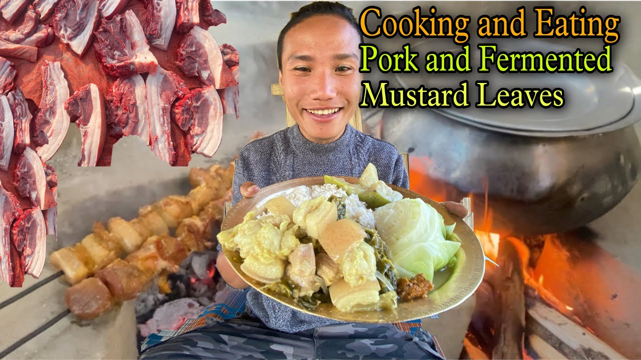 Cooking and Eating Pork With Fermented Mustard Leaves || Eating Lunch With Family || Pork Eating
