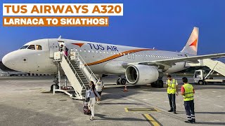 TUS Airways Airbus A320 | Larnaca to SKIATHOS Trip Report | Takeoff to Landing [4K] Economy Class