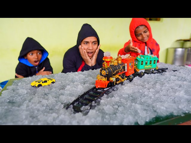 Snow காட்டுக்குள் Train விட்டாச்சு. வீட்டுல நாங்களே செஞ்ச Snow Fantasy . Snow Kit Unboxing| Abi 2.0 class=