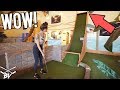 CRAZY HOMEMADE MINI GOLF COURSE! MINI GOLF HOLE IN ONE AND ONE OF A KIND HOLES!