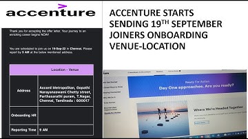 ACCENTURE STARTS SENDING 19TH SEPTEMBER JOINERS ONBOARDING VENUE-LOCATION AND REPORTING TIME