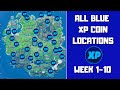 All 30 Blue XP Coins Locations in Fortnite (week 1-10)! - Deja Blue Punch Card