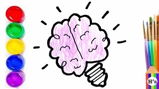 How To Draw a Cute Brain Bulb | Bolalar uchun yoqimli miya lampochkasini rasm chizish