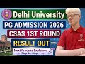 Delhi University PG Admission 1st Round Csas Seat Allotment Result Out 2026 : Next Process Explain