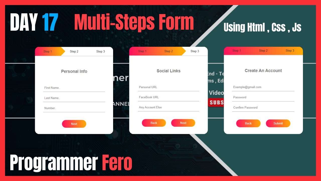 Day 17 - Multi-Steps Form Using Html , Css , Js - YouTube