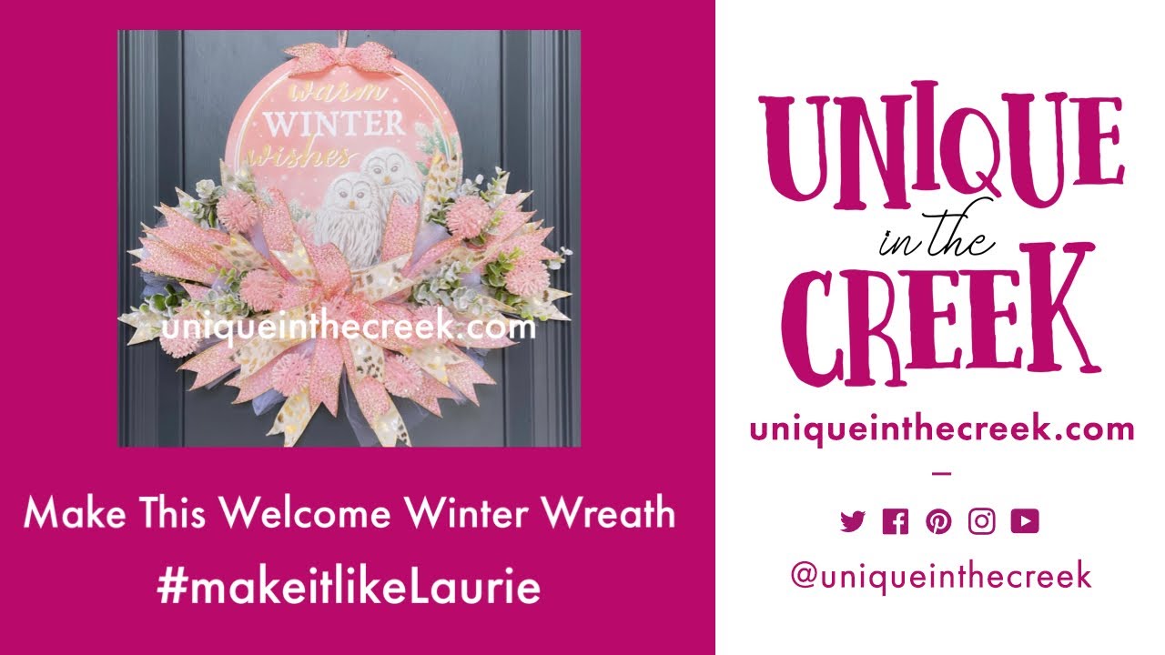 Pink Winter Christmas Owl Deco Mesh Wreath on UITC Rail Board