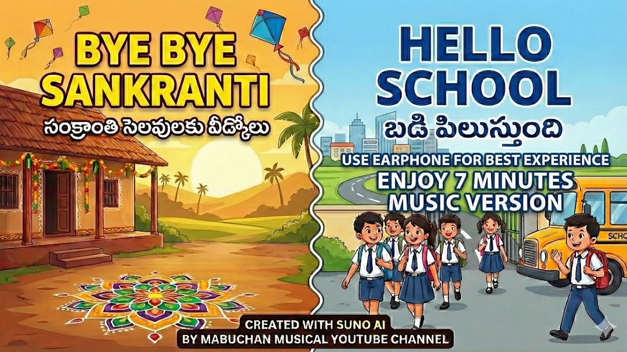Bye bye Sankranti hello school |  Suno AI music telugu|