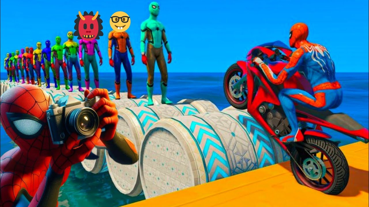 Red Spiderman Crossing On Rainbow Spiders Bridge With venom Vs Spider-Shark Rescue Animal Game