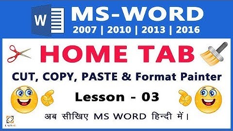 MS Word in HINDI (CUT, COPY, PASTE and Format Painter ) - Lesson 03