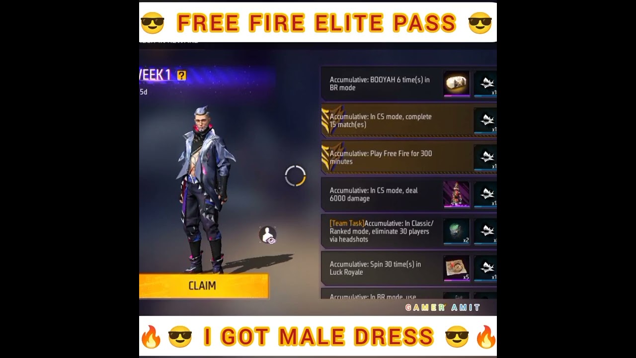 freefire September elite pass male dress video 