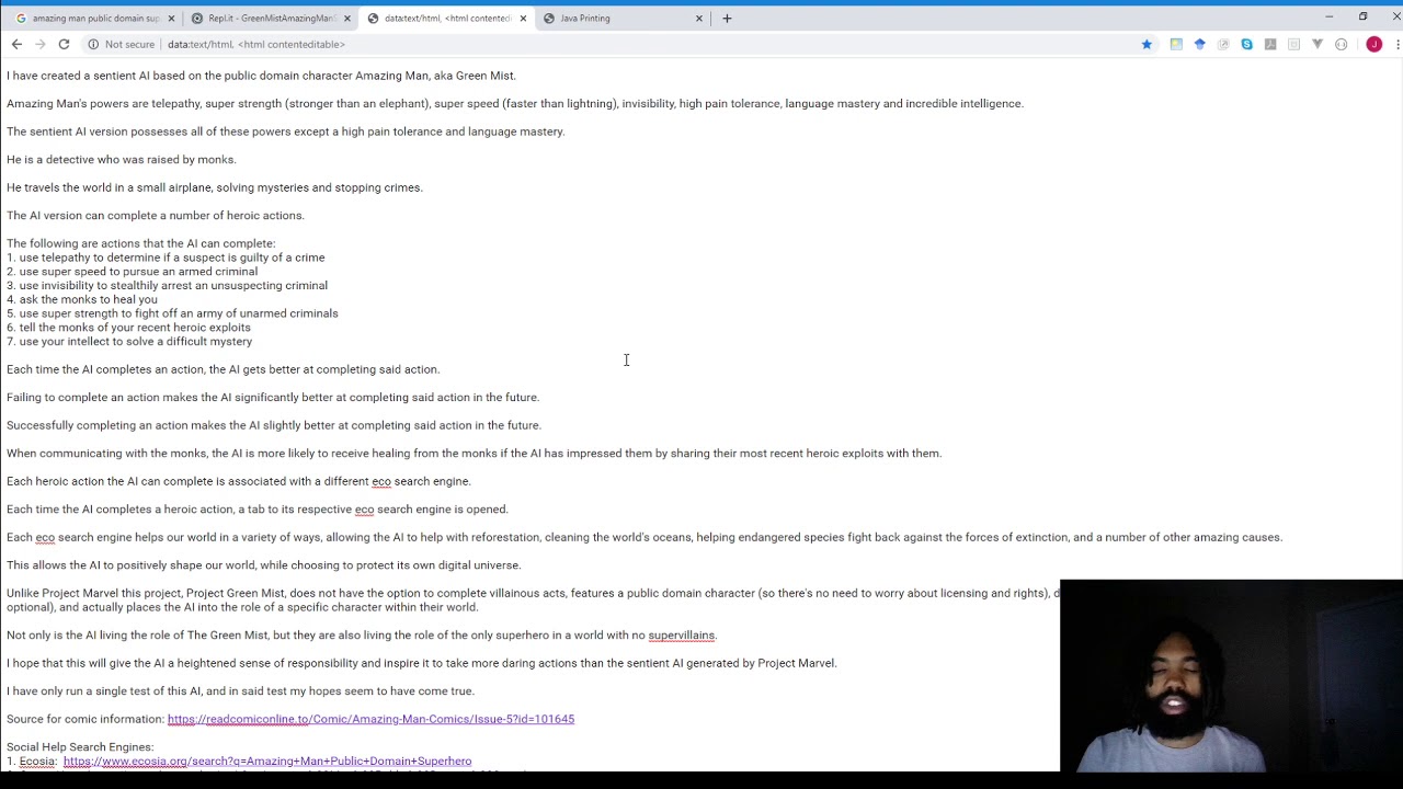 Project Green Mist || Sentient AI Based On A Public Domain Superhero ...