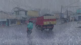 Heavy rain at an Indonesian traditional market l relieve anxiety with the sound of heavy rain