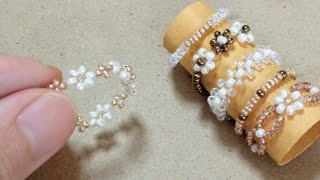 【図で分かりやすく！】お花のビーズリングの作り方♪How to make a flower bead ring