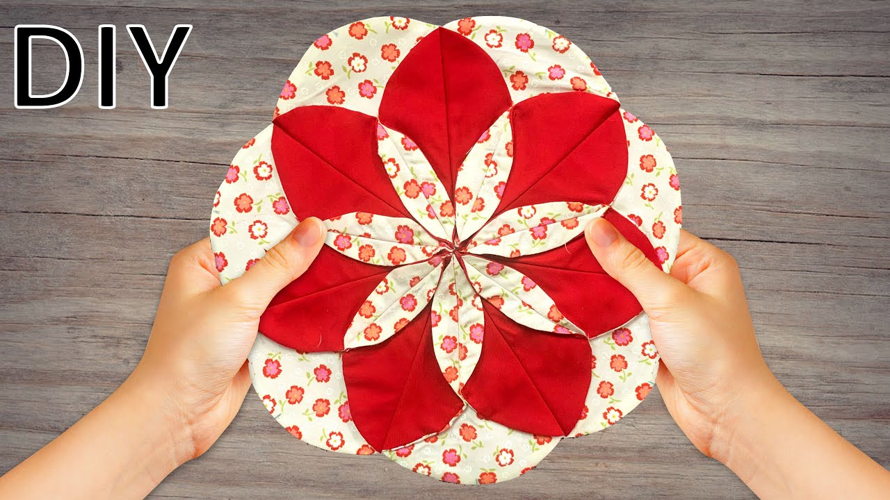 آموزش دوخت زیربشقابی تکه دوزی شده| آموزش تکه دوزی | آموزش دوخت زیربشقابی | DIY Fabric Folded Flower