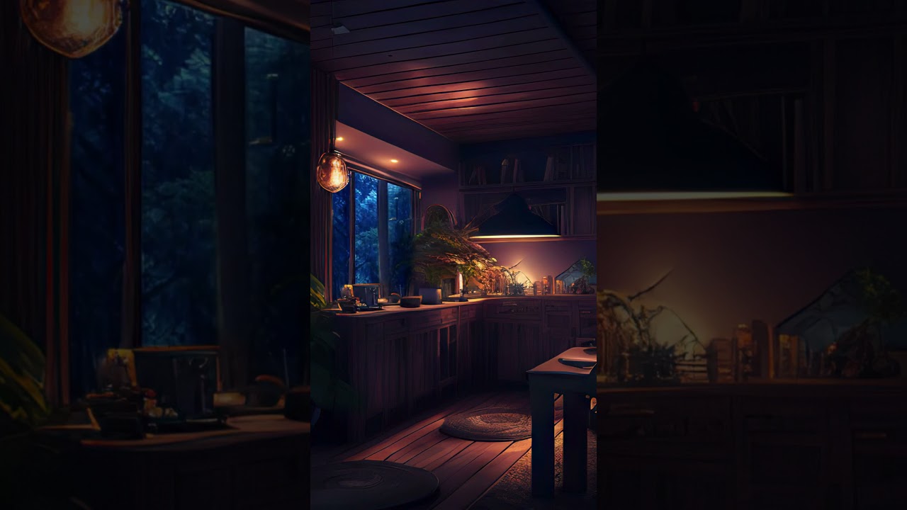 Cozy Kitchen during Night Storm  