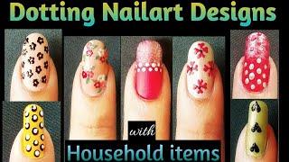 Dotting Nailart Designs Using Household Items|| Long Nailart  designs|| Part 1 ||DIY