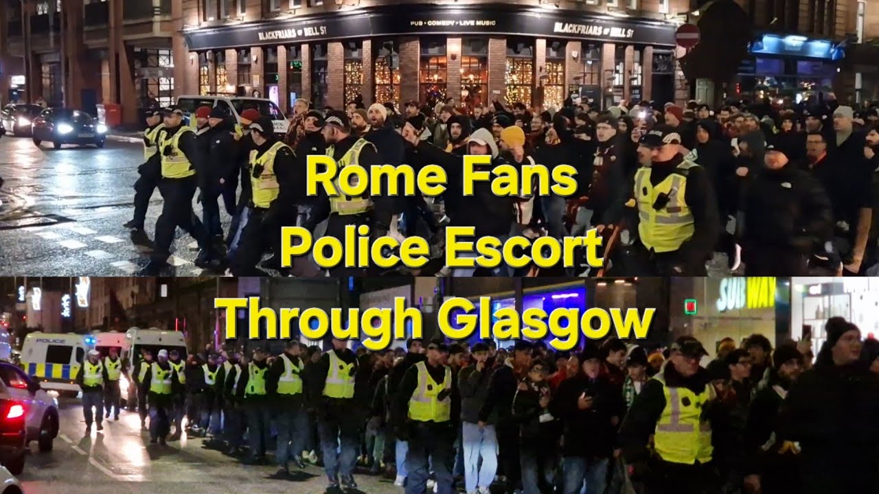 BIG NUMBERS Roma Fans Get POLICE ESCORT Through Glasgow For Celtic Game