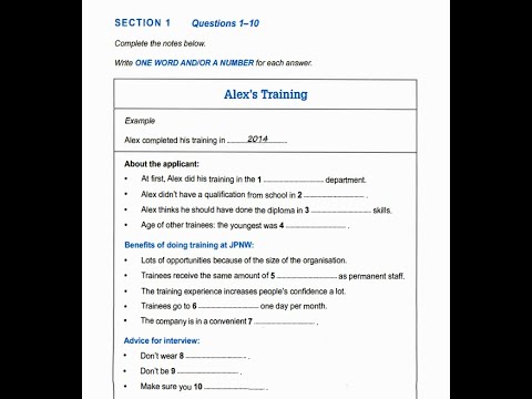 IELTS Listening Practice Section-1(Alex's Training) with