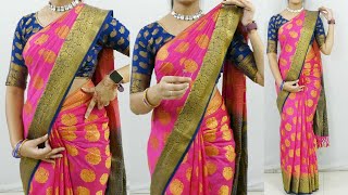Traditional saree draping for beginnes | Saree draping trick step by step | New banarasi silk saree