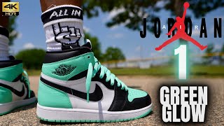 EARLY LOOK JORDAN 1 GREEN GLOW DETAILED REVIEW & ON FEET W LACE SWAPS!!