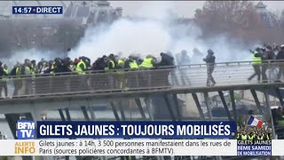 Des heurts éclatent entre les forces de l'ordre et des gilets jaunes à Paris