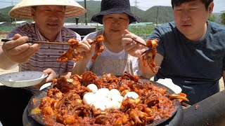 매콤하게 볶은 쭈꾸미와 삶은 계란의 조합~ (Stir-fried Jjukumi, small arm octopus)요리&먹방!! - Mukbang eating show