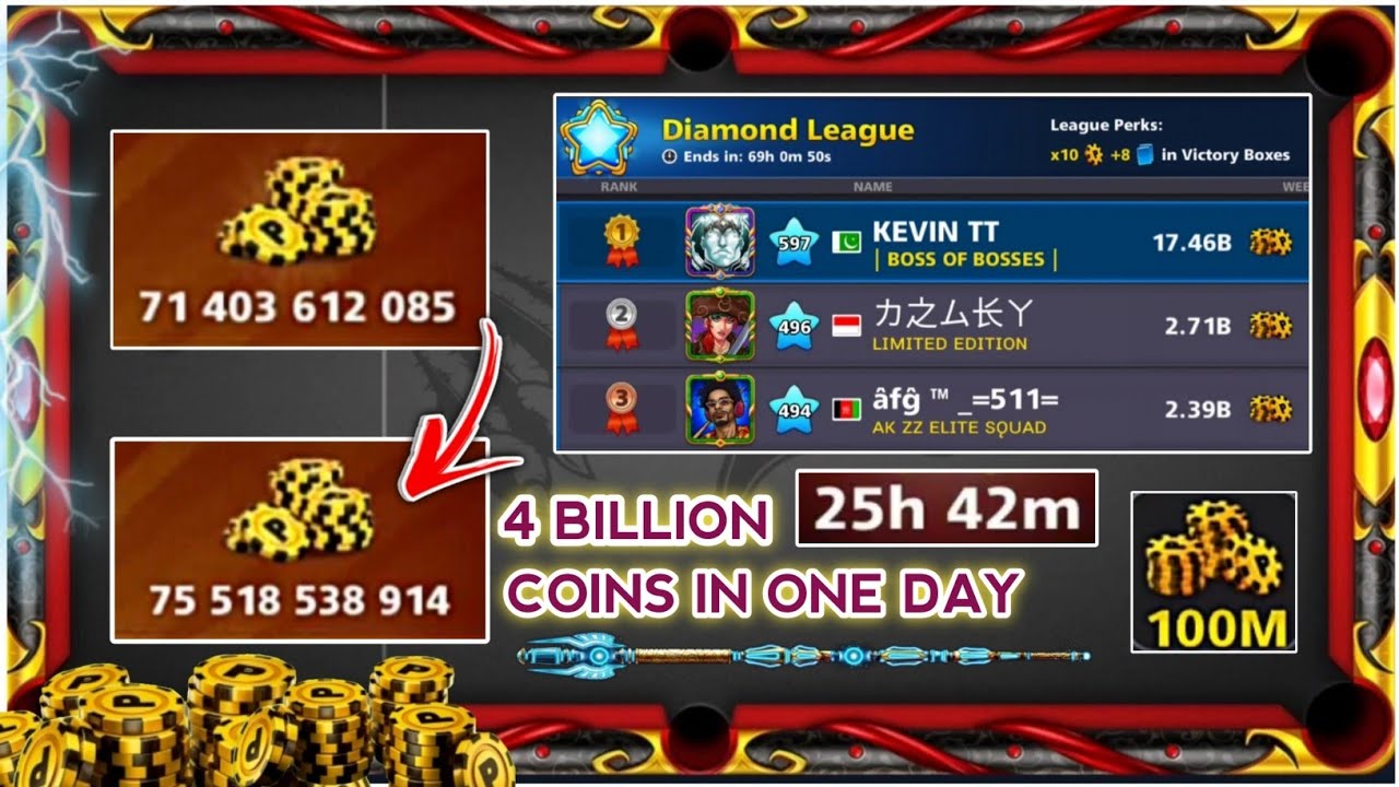 From 71.4B to 75.5B | 4 BILLION Coins in ONE Day 😎 Epic Gameplay on 100M table - 8 ball pool