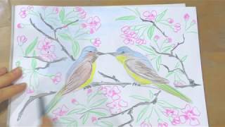 Рисуем весну цветущая яблоня и птички от 4х лет Draw spring blooming Apple tree and birds