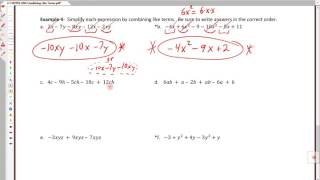 2.1  Combining Like Terms Part 2