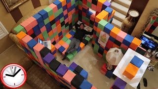 CRAZY INDOOR FOAM PIT FORT!! (24 HOUR OVERNIGHT CHALLENGE)